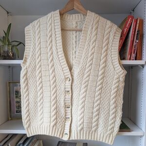 Handmade Knit Cardigan Cable Knit Sweater Vest Cream Size Large / XL